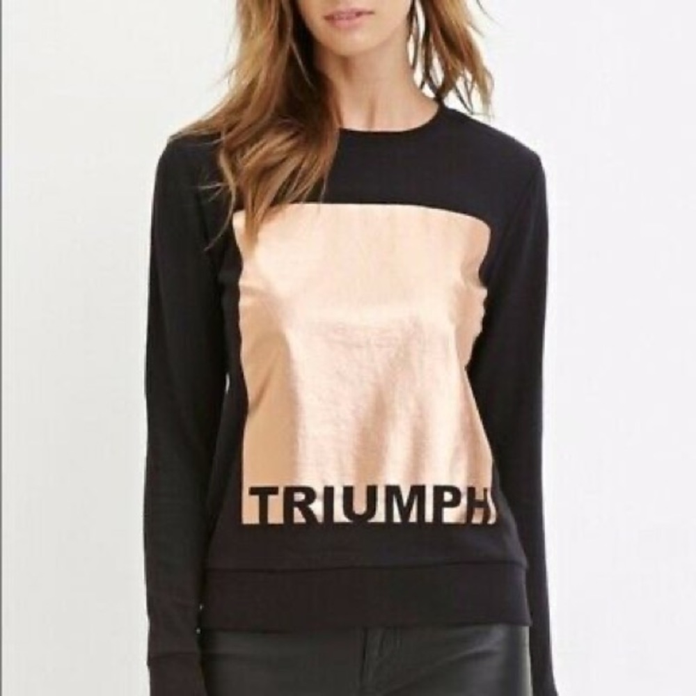 NEW Forever 21 black /rose gold  sweatshirt top XS